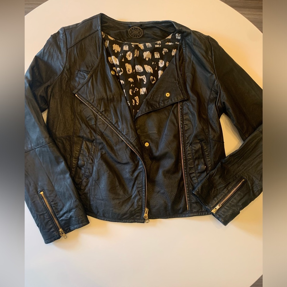 Anthropologie leather moto jacket with cloth interior